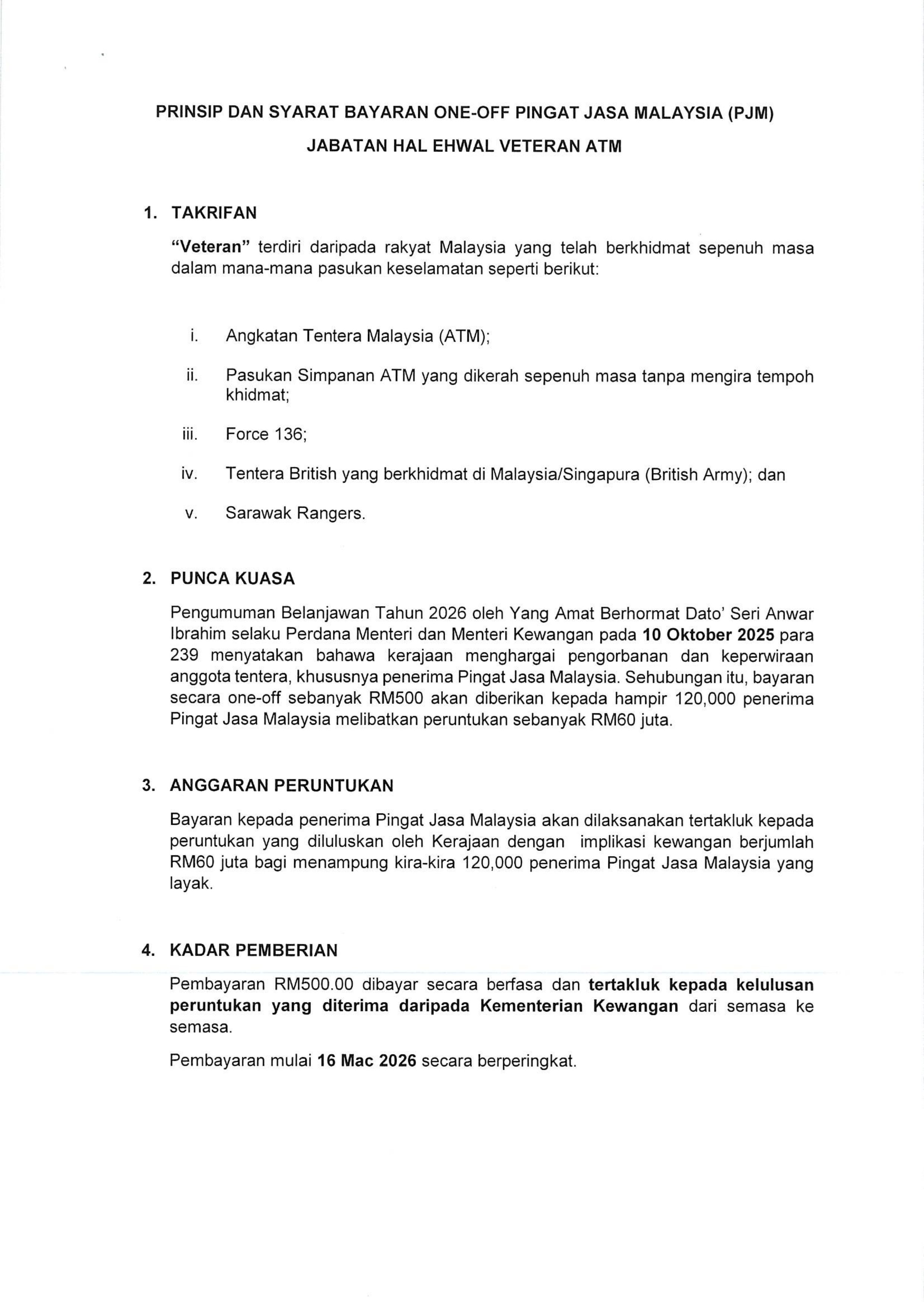 Prinsip Bayaran Elaun One Off PJM 2026 1